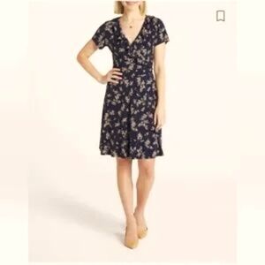 Nwt 41 Hawthorn Floral Black Cream Faux Wrap Dress Knee Lenth Spring Summer Mesh